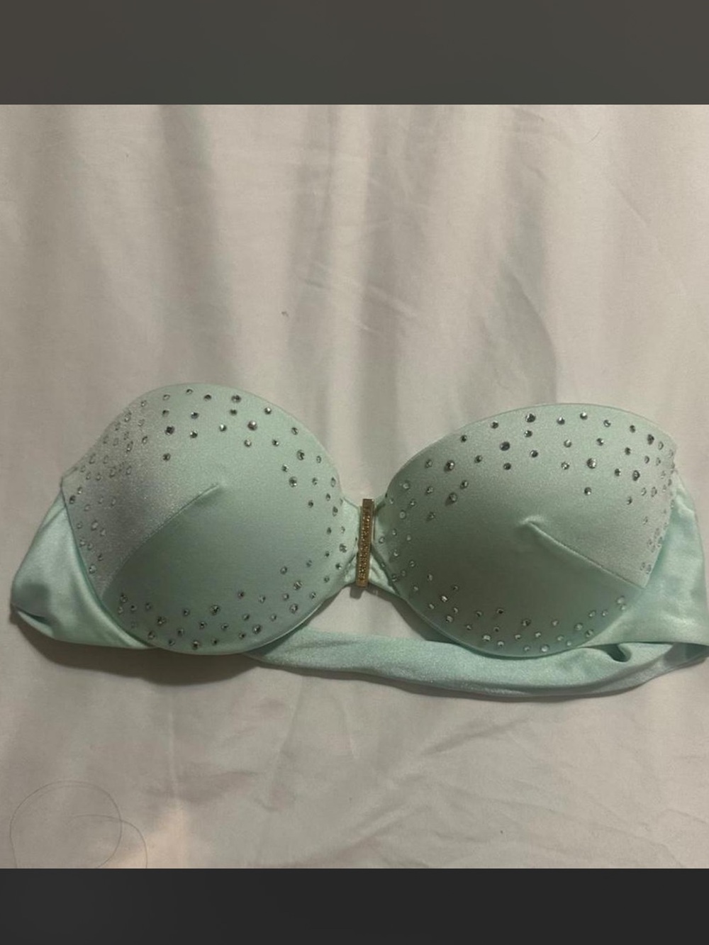 Victoria's Secret Mint Satin Strapless Bandeau with Rhinestones